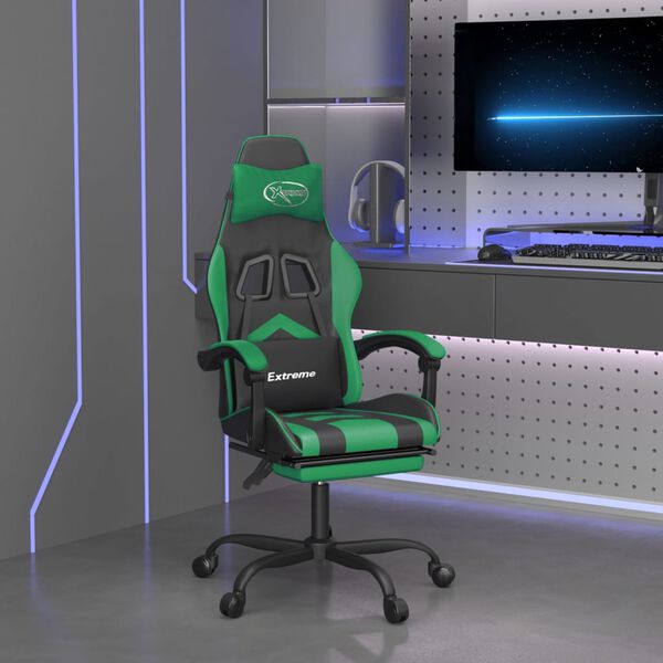vidaXL Gaming-Stuhl mit Fu&szlig;st&uuml;tze Drehbar Schwarz & Gr&uuml;n Kunstleder