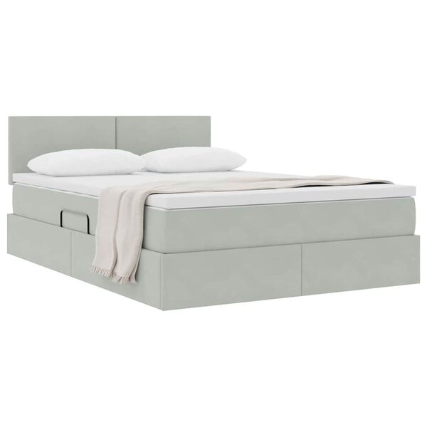 vidaXL Aufbewahrungsbett mit Matratze Hellgrau 140 x 190 cm Samt