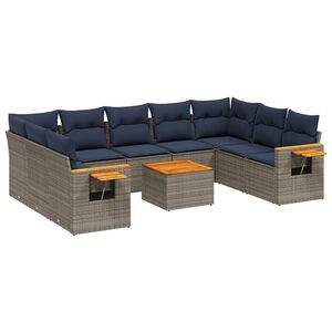 vidaXL 10-tlg. Garten-Sofagarnitur mit Kissen Grau Poly Rattan