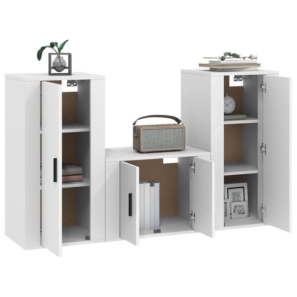 vidaXL 3-tlg. TV-Schrank-Set Wei&szlig; Holzwerkstoff