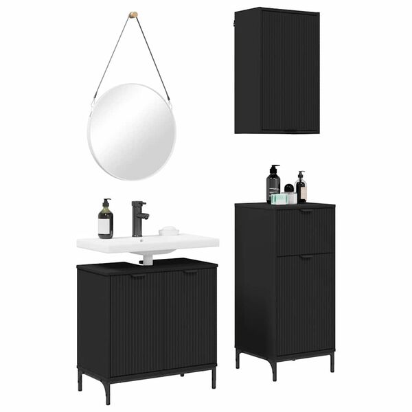 vidaXL Badezimmerm&ouml;bel Set mit Schubladen 3 pcs Schwarz Holzwerkstoff