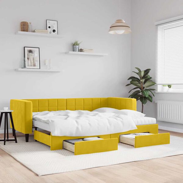 vidaXL Tagesbett Ausziehbar mit Schubladen Gelb 80x200 cm Samt