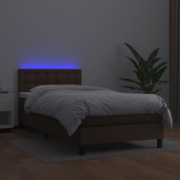 vidaXL Boxspringbett mit Matratze & LED Braun 90x200 cm Kunstleder
