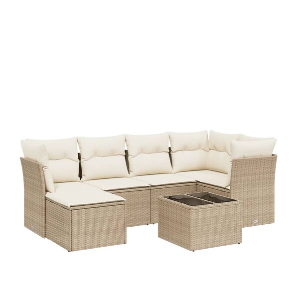 vidaXL 6-tlg. Garten-Sofagarnitur mit Kissen Beige Poly Rattan