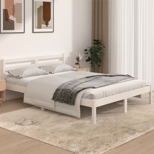 vidaXL Massivholzbett Kiefer 140x190 cm Wei&szlig;