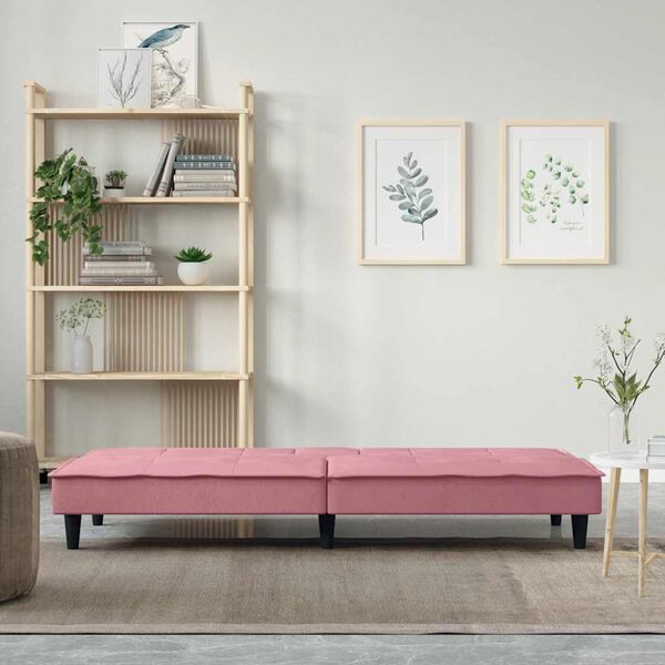 vidaXL Schlafsofa mit Getr&auml;nkehaltern Rosa Samt