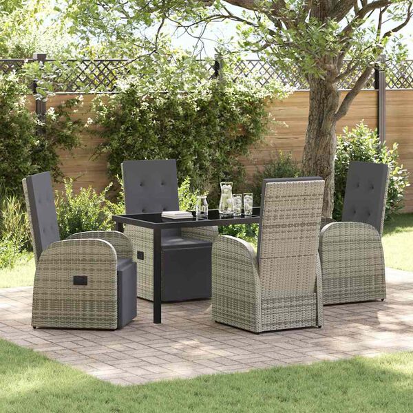 vidaXL Garten Essgruppe mit Kissen 5 pcs Grau Poly-Rattan