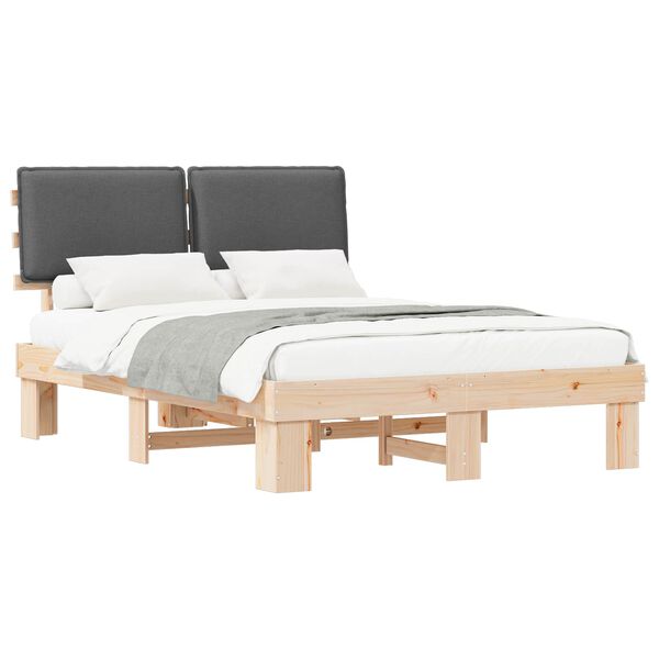 vidaXL Bettgestell mit gepolstertem Kopfteil Dunkelgrau 140 x 190 cm