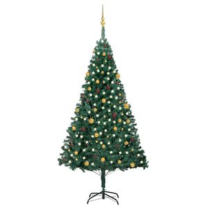 vidaXL K&uuml;nstlicher Weihnachtsbaum mit Beleuchtung & Kugeln Gr&uuml;n 240 cm