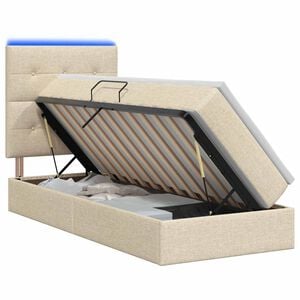 vidaXL LED-Speicherbett mit Matratze Creme 100 x 200 cm Stoff