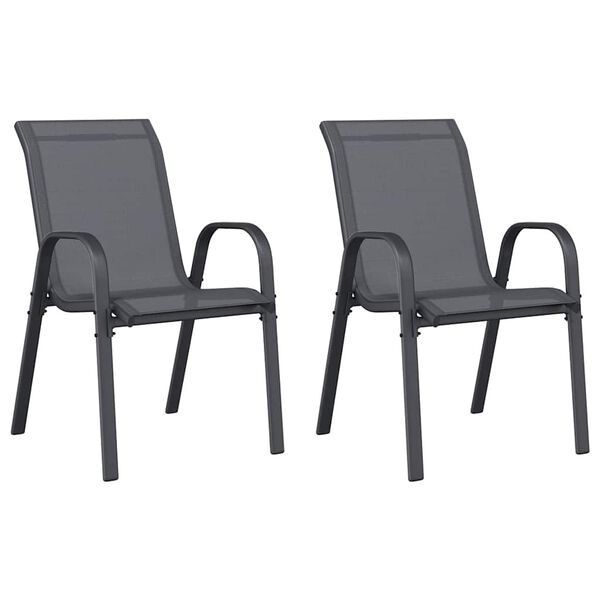 vidaXL Stapelbare Gartenst&uuml;hle 2 Stk. Grau Textilene