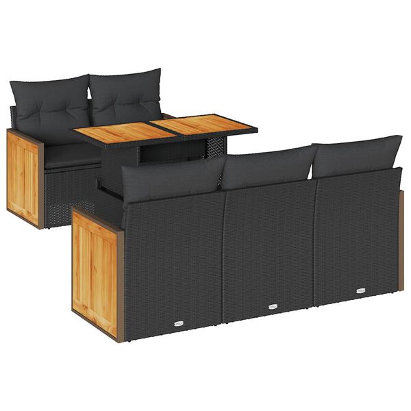 vidaXL 6-tlg. Garten-Sofagarnitur mit Kissen Schwarz Poly Rattan