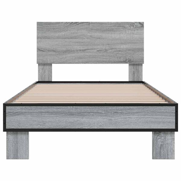 vidaXL Bettgestell Grau Sonoma 100x200 cm Holzwerkstoff und Metall