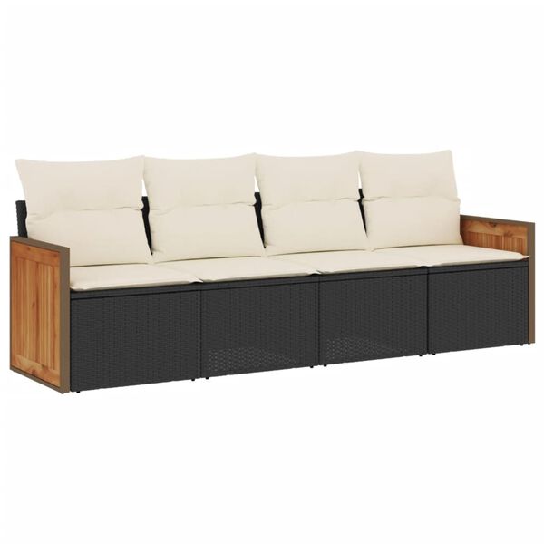 vidaXL 4-tlg. Garten-Sofagarnitur mit Kissen Schwarz Poly Rattan