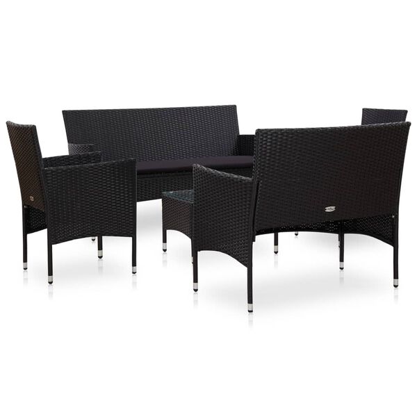 vidaXL 5-tlg. Garten-Lounge-Set mit Auflagen Poly Rattan Schwarz