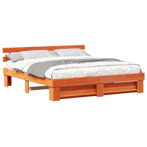 vidaXL Bettrahmen mit Kopfteil Braun 200 x 200 cm Massives Kiefernholz