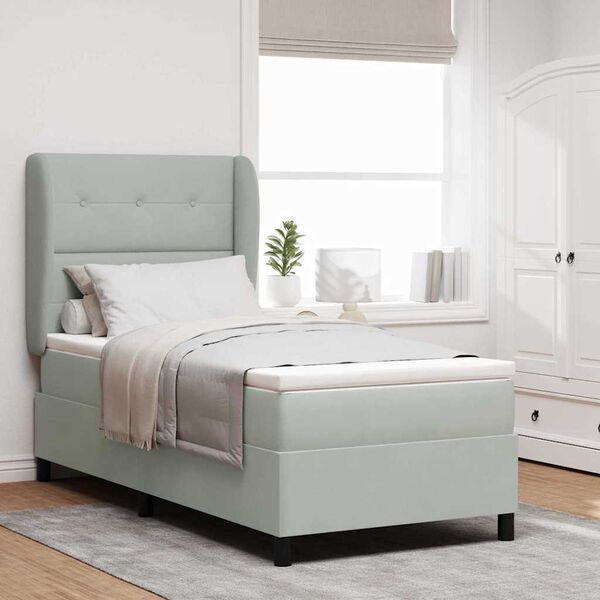 vidaXL Boxspringbett mit Matratze Hellgrau 200 x 80 cm Polyester