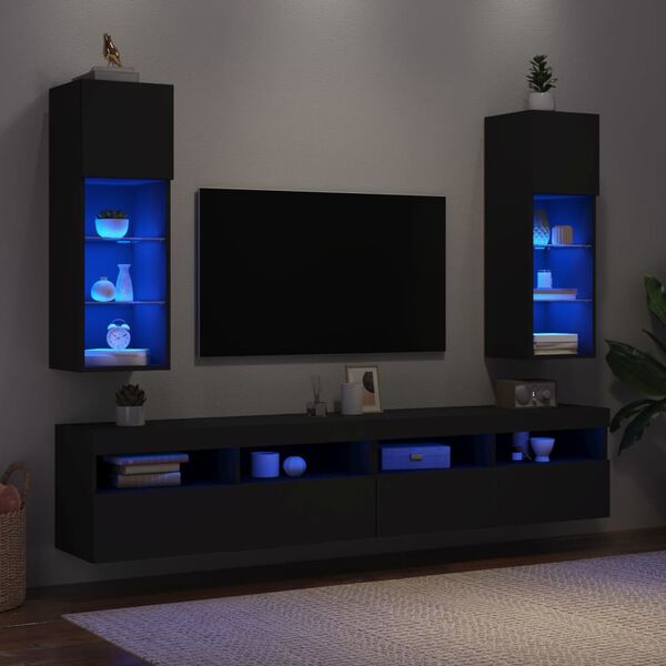 vidaXL TV-Schr&auml;nke mit LED-Leuchten 2 Stk. Schwarz 30,5x30x90 cm