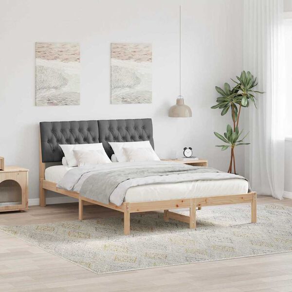 vidaXL Bettgestell mit gepolstertem Kopfteil Braun 135 x 190 cm