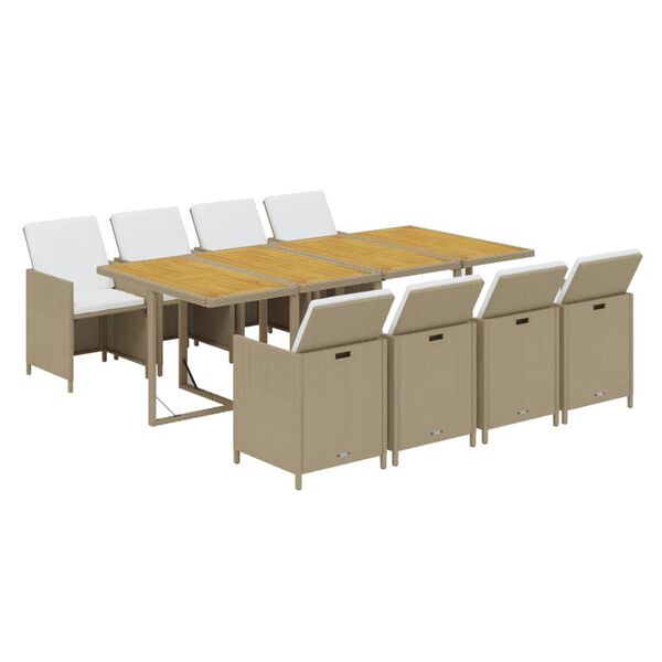 vidaXL 9-tlg. Garten-Essgruppe mit Kissen Poly Rattan Beige
