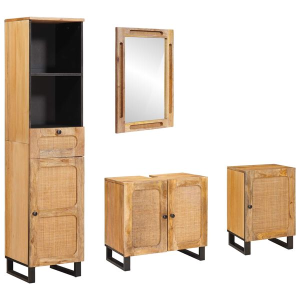 vidaXL Badezimmer Sets mit Schubladen mit Regal Natur Massivholz Mango