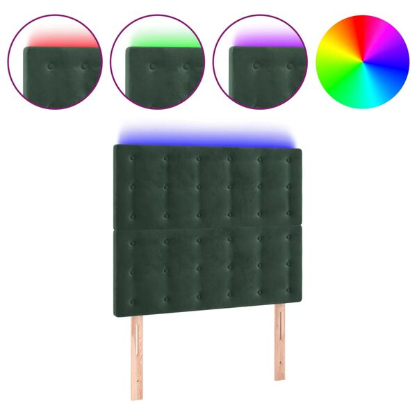 vidaXL LED Kopfteil Dunkelgr&uuml;n 80x5x118/128 cm Samt