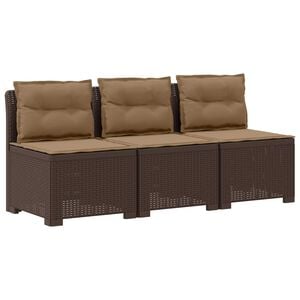vidaXL 3-Sitzer Garten Sofa mit Kissen Rattan-Look 3-Sitzer PP Braun