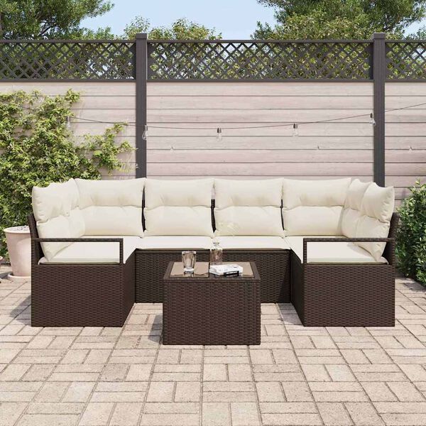 vidaXL Sofa Set mit Kissen 7 pcs Braun und Creme Poly Rattan