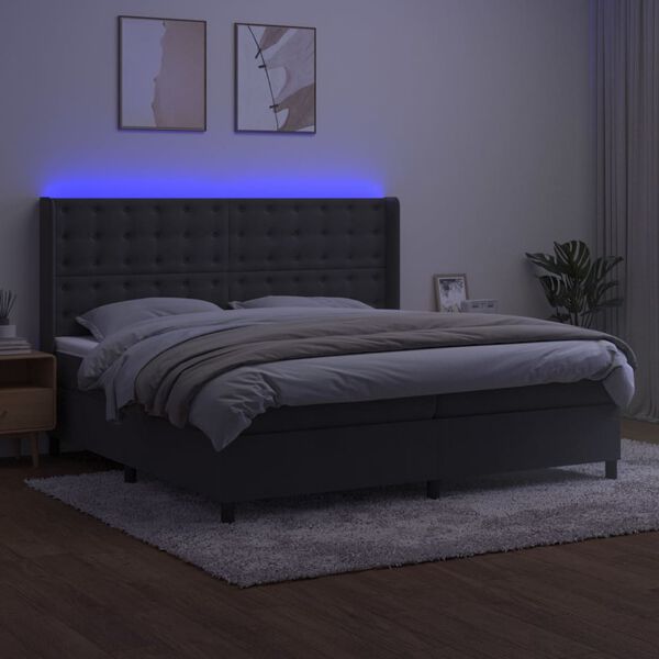 vidaXL Boxspringbett mit Matratze & LED Dunkelgrau 200x200 cm Samt