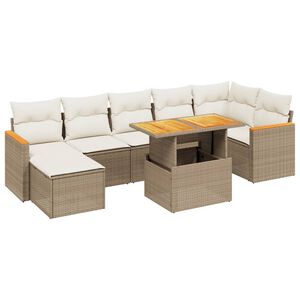 vidaXL 8-tlg. Garten-Sofagarnitur mit Kissen Beige Poly Rattan