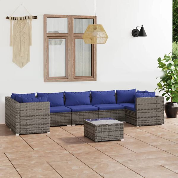 vidaXL 8-tlg. Garten-Lounge-Set mit Kissen Poly Rattan Grau
