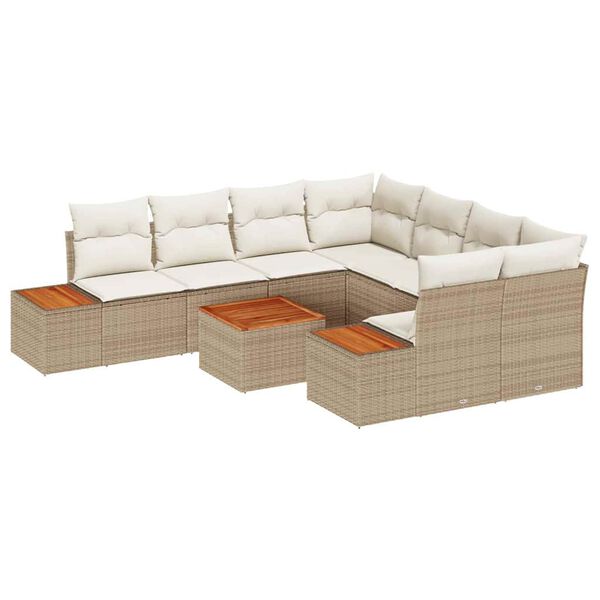 vidaXL Garten-Sofa-Set mit Kissen mit Speicher 9 pcs Beige Poly Rattan