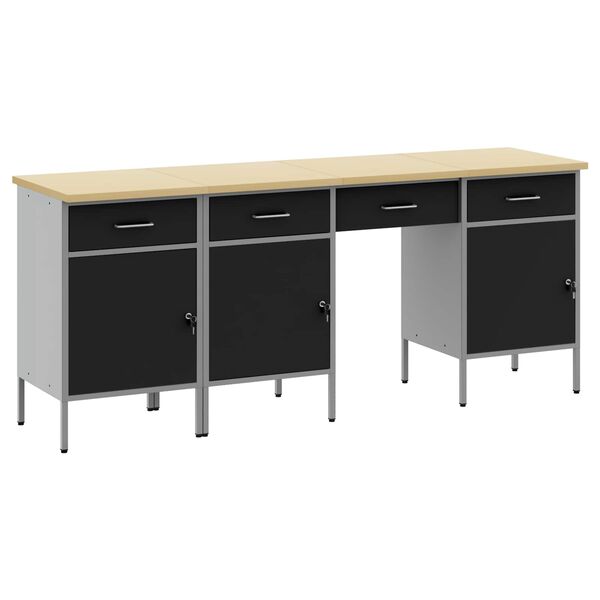 vidaXL Werkbank mit Schubladen 4 pcs Schwarz 200 x 55 x 85 cm