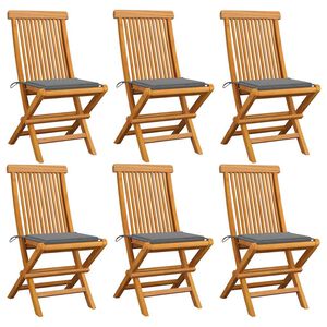 vidaXL Gartenst&uuml;hle mit Grauen Kissen 6 Stk. Massivholz Teak