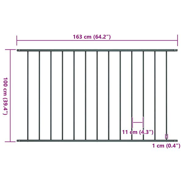 vidaXL Zaunelement Pulverbeschichteter Stahl 1,7x1 m Anthrazit