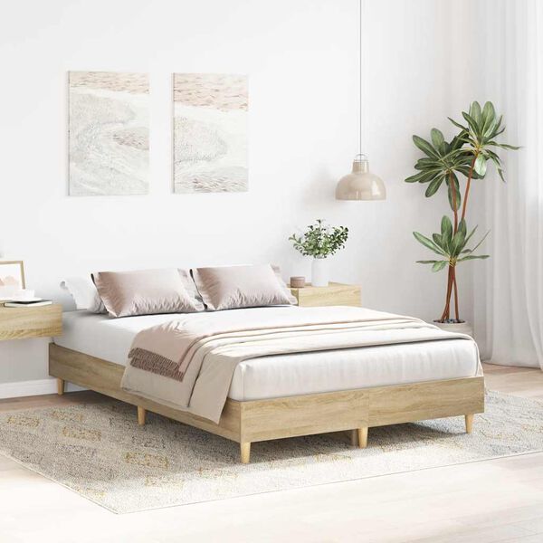 vidaXL Bettgestell ohne Matratze Sonoma-Eiche 135x190 cm Holzwerkstoff