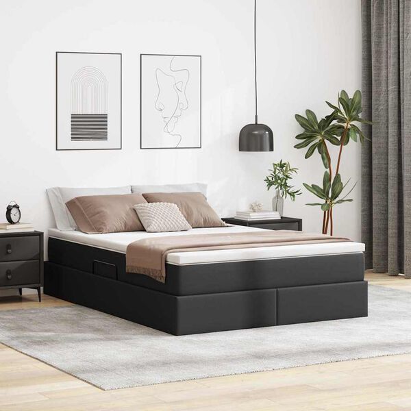 vidaXL Aufbewahrungsbett mit Matratze Schwarz 140 x 190 cm Kunstleder