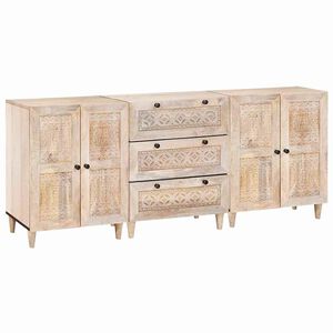 vidaXL Sideboard 3 stk. 180 x 33,5 x 75 cm massives Mangoholz Wei&szlig;