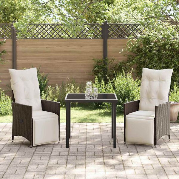 vidaXL Garten Essgruppe mit Kissen 3 pcs Braun Poly-Rattan