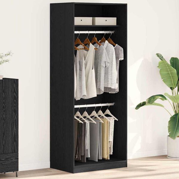 vidaXL Kleiderschrank mit Regal Schwarz Eichen-Optik 80 x 50 x 200 cm