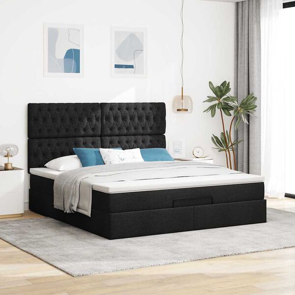vidaXL Ottoman-Bett mit Matratze Schwarz 180x200 cm Stoff