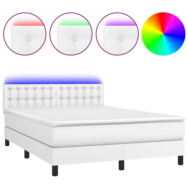 vidaXL Boxspringbett mit Matratze & LED Wei&szlig; 140x200 cm Kunstleder