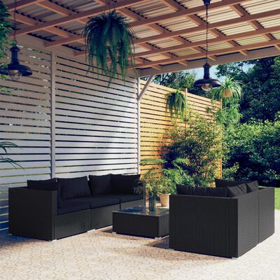 vidaXL 6-tlg. Garten-Lounge-Set mit Kissen Poly Rattan Schwarz