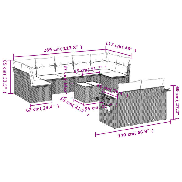 vidaXL 10-tlg. Garten-Sofagarnitur mit Kissen Beige Poly Rattan