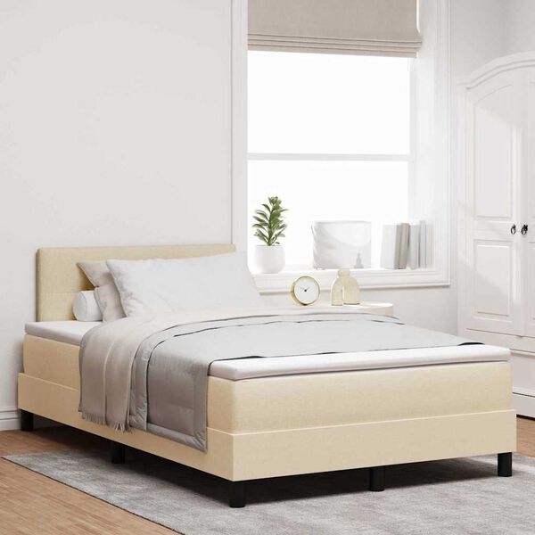 vidaXL Boxspringbett mit Matratze mit LED Creme 120 x 190 cm Stoff