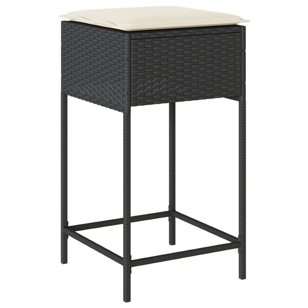vidaXL 5-tlg. Gartenbar-Set mit Kissen Schwarz Poly Rattan