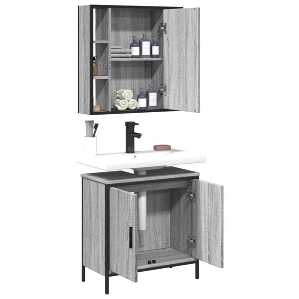 vidaXL 2-tlg. Badm&ouml;bel-Set Grau Sonoma Holzwerkstoff