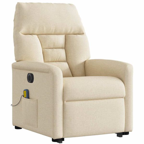 vidaXL Elektrischer Massagesessel mit Aufstehhilfe Creme Stoff
