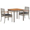 vidaXL 3-tlg. Garten-Essgruppe mit Kissen Grau Poly Rattan