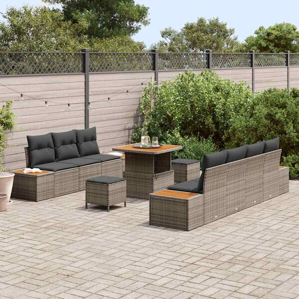 vidaXL Gartensofa-set mit Kissen mit Speicher 10 pcs Grau Poly Rattan